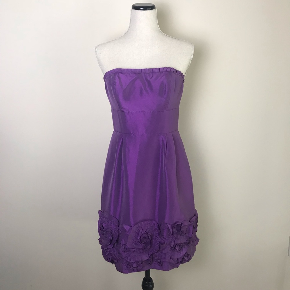 Max & Cleo strapless taffeta dress rosette skirt